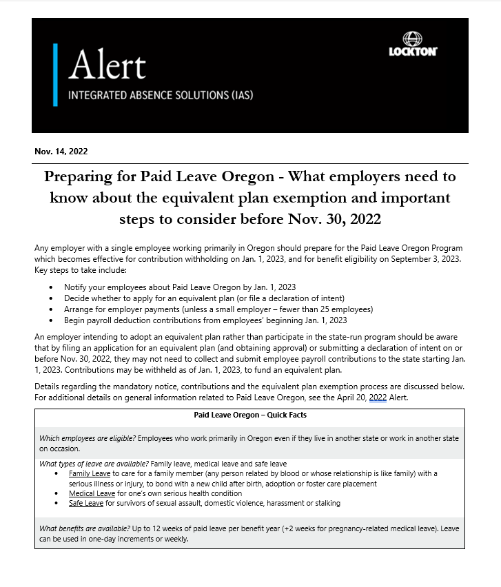 Preparing for Paid Leave Oregon | Lockton
