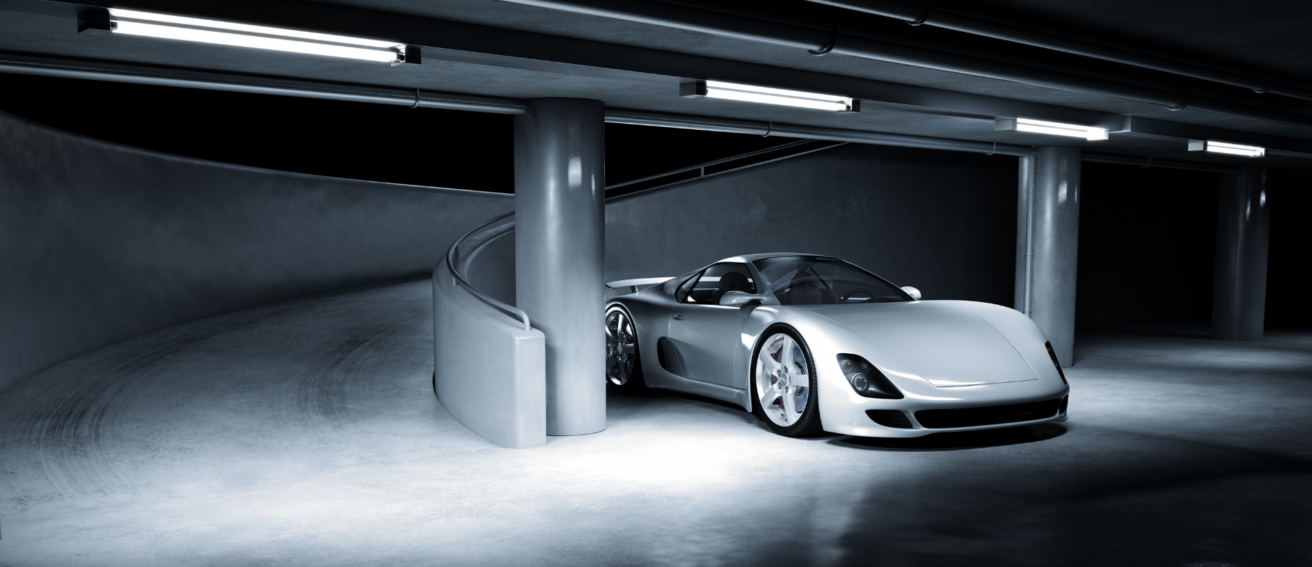 Sports Car in Underground Carpark