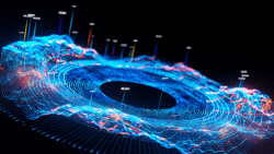 Abstract Visualization of data flow and modern technology in circle graph form. 3D render