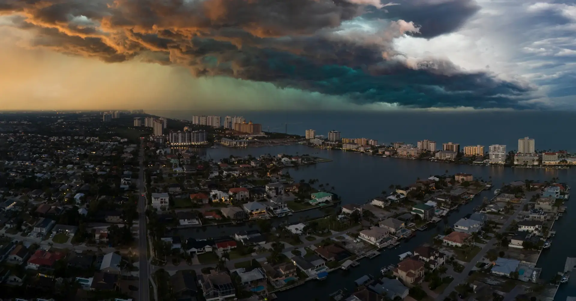 Storm over Naples Park in Naples, Florida in summer.
