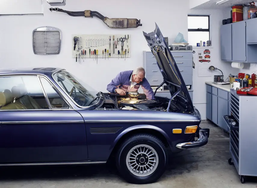 Classic car in garage
