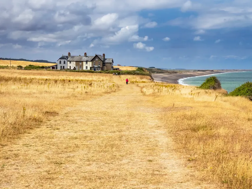 Clifftop houses at Weybourne on the North Norfolk coat, UK.