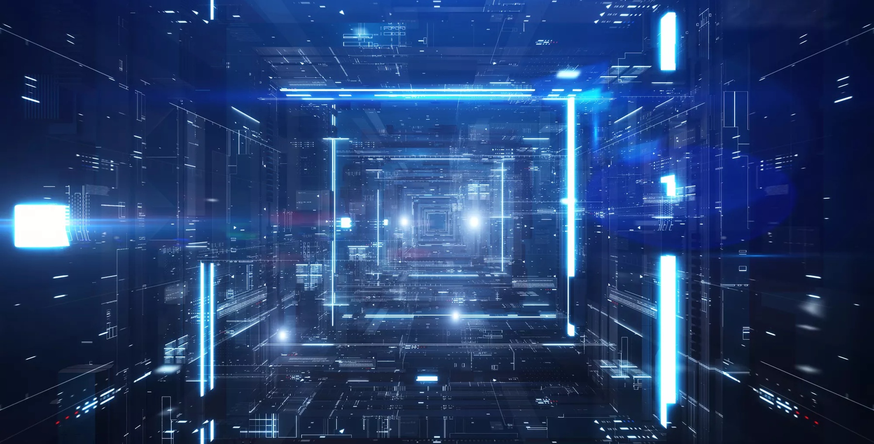 Digital generated image of rectangular data space tunnel.