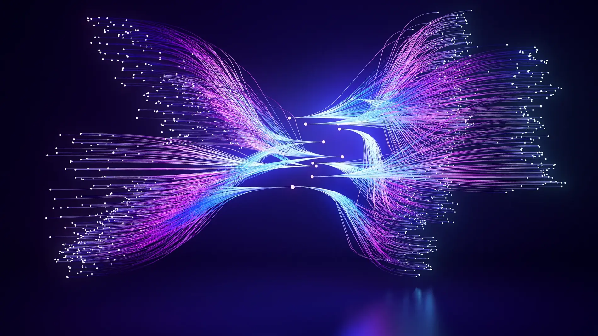 Fiber optic cables transmitting data, creating a data tree, symbolizing the growth and interconnectedness of information in the digital age