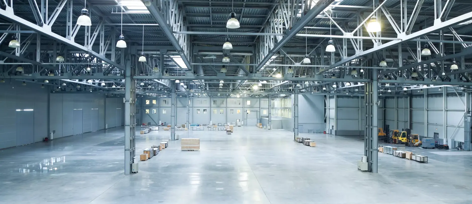 empty room of modern  storehouse with office rooms. Top view.