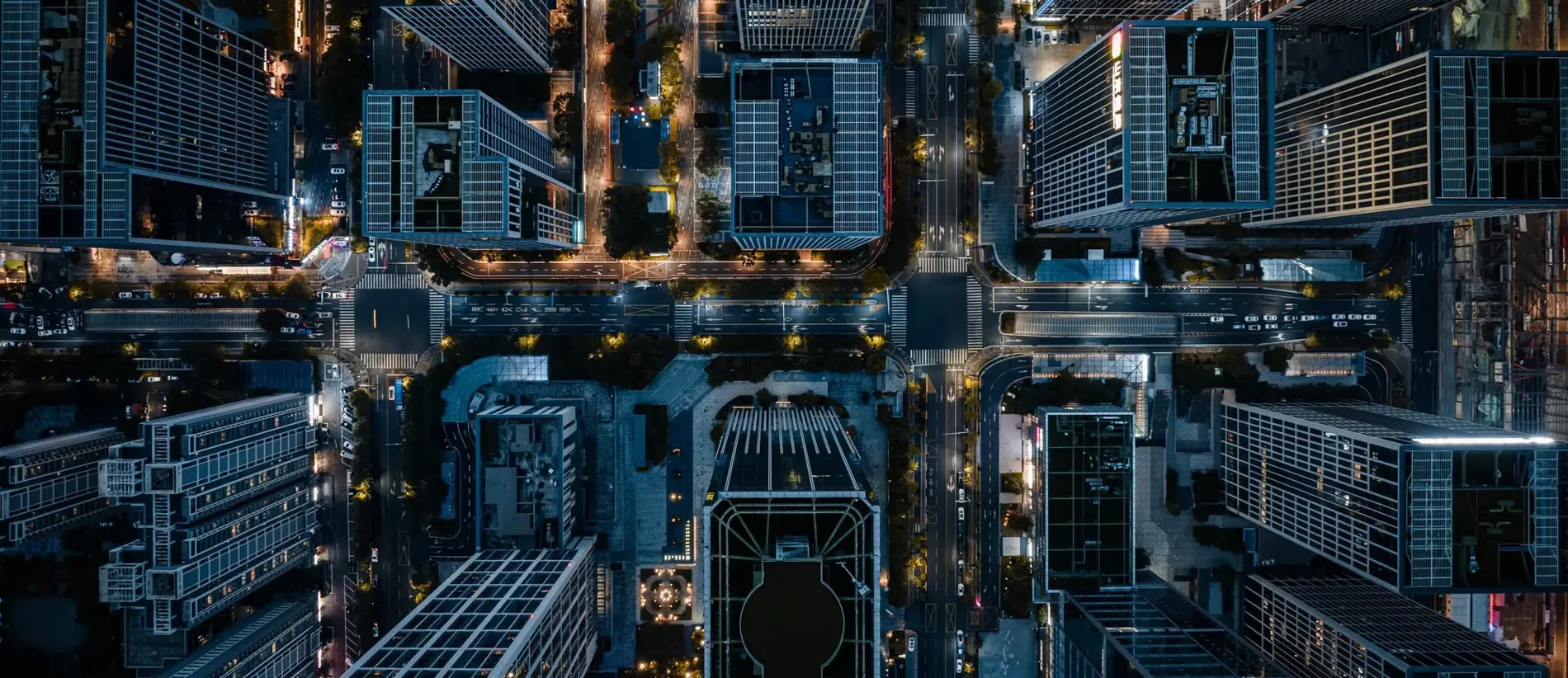 Directly above of city street and cityscape / Jinan, Shandong, China