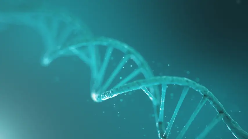 Double helical structure of DNA, DNA molecule, RNA. The concept of biochemistry, biotechnology. Genome change. 3D illustration