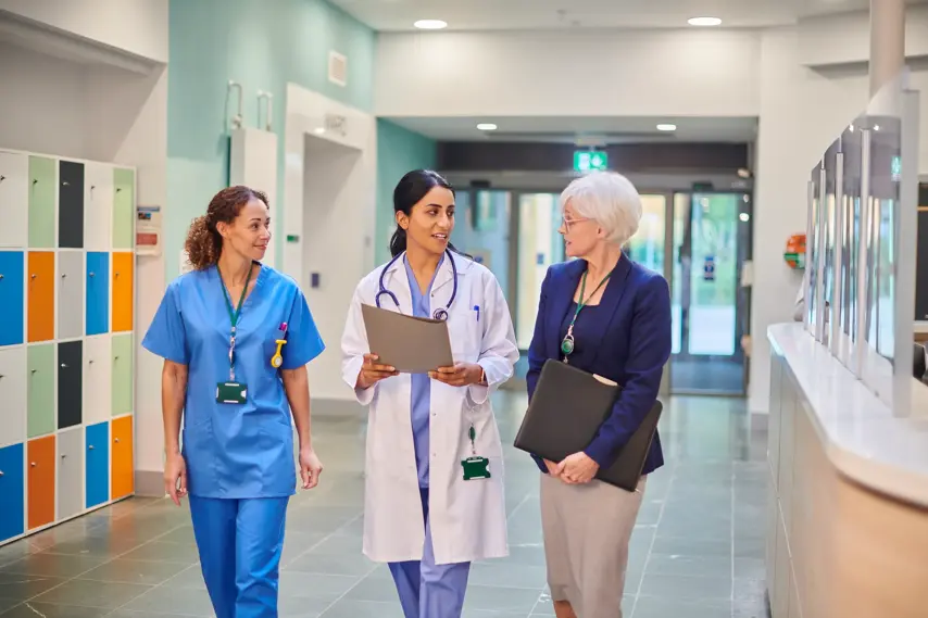 medical sales representative with female doctor