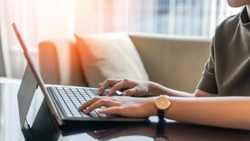 Digital lifestyle blog writer, programmer, businesswoman or business person work at home using smart device working on computer laptop via internet communication network technology and e-commerce marketing