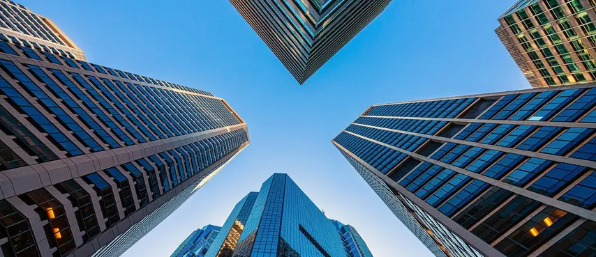 Low angle view of the skyscrapers in Philadelphia City around Philadelphia City hall, Pennsylvania, United States, USA
