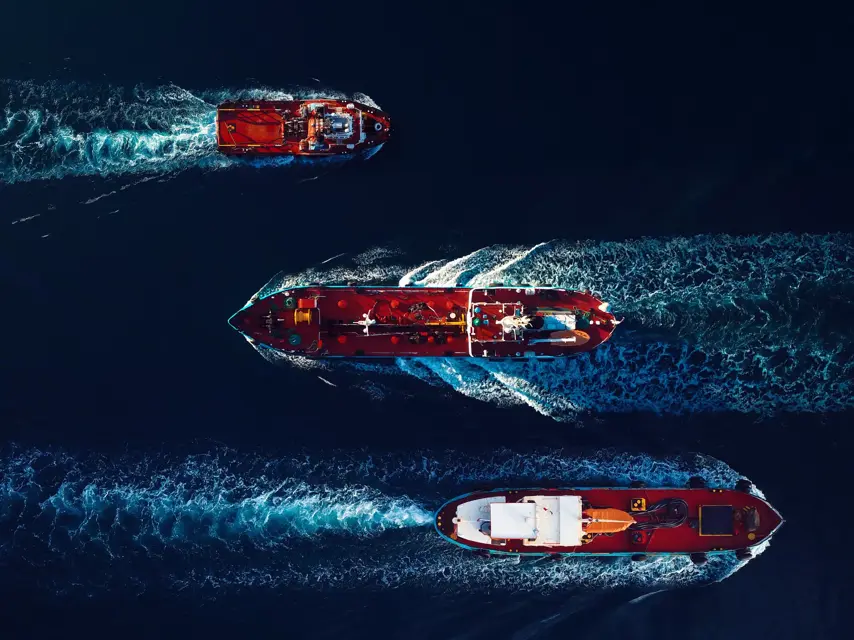 Ships crossing the ocean.