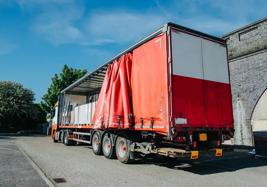 Semi truck Lorry transport ready for unloading pallets