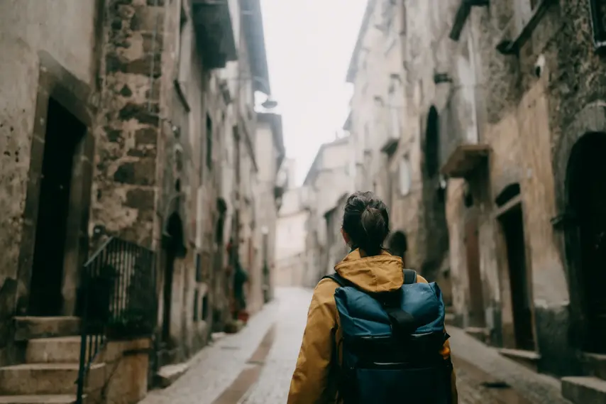Woman in medieval street of Italy, Scanno, Abruzzo